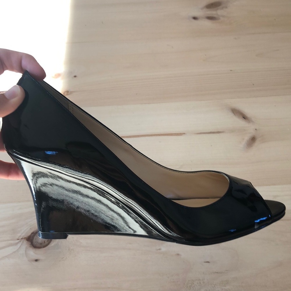 Cole Haan black peep toe wedge heels